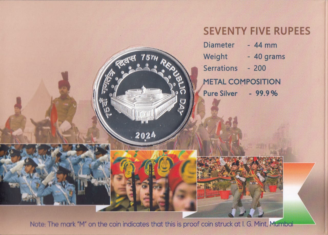 75TH Republic DAY -2024 (40 Gram Silver) Coin Mumbai Mint, Proof Set