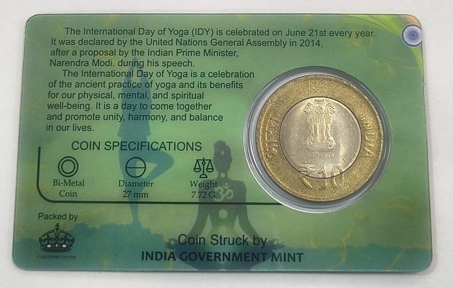 10 Rs (International DAY of YOGA) Commemorative Issue Rare Coin CARD Special Edition