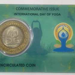 10 Rs (International DAY of YOGA) Commemorative Issue Rare Coin CARD Special Edition