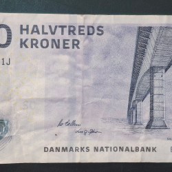 Denmark 50 Kroner Danish Bridges and Antiquities Rare World Note #B2