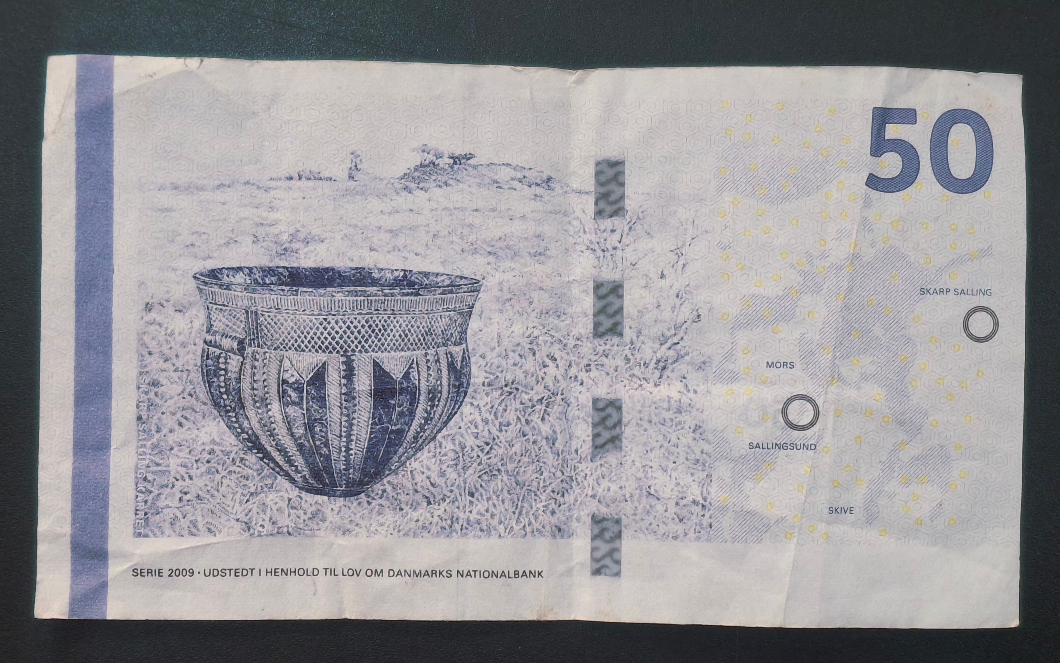 Denmark 50 Kroner Danish Bridges and Antiquities Rare World Note #B2