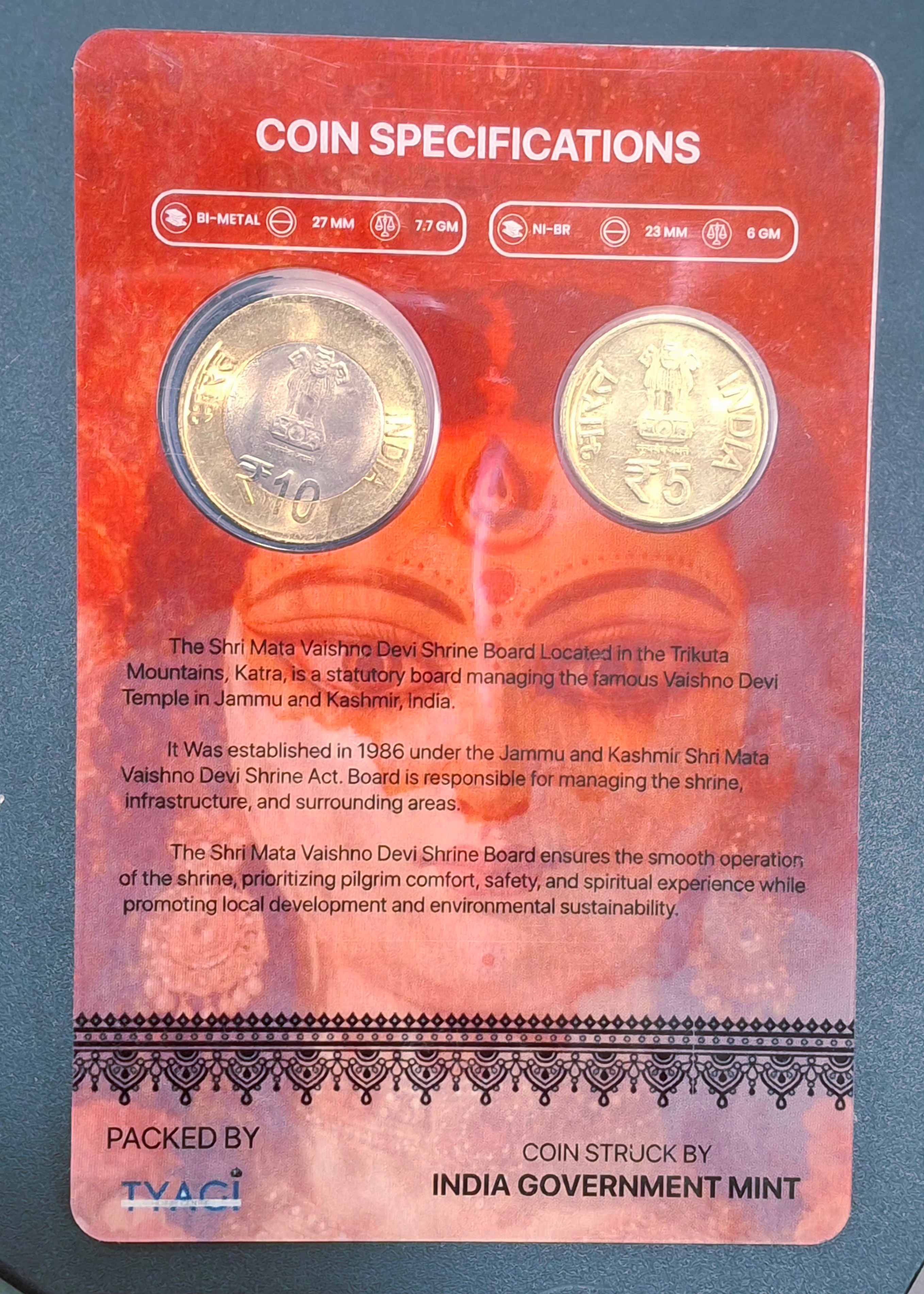 Shri MATA Vaishodevi Shrine Board ( 2 Coin Set ) UNC Coin CARD Rare Special Edition