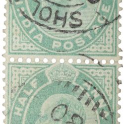 Postal Stamp of Edward VII 1/2 Anna Green Colour - Blovk of 2 Stamps - Used Condition as per image.
