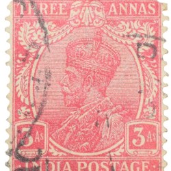 Postal Stamp of George V 3 Annas Red-Pink Colour - Used Condition as per image.