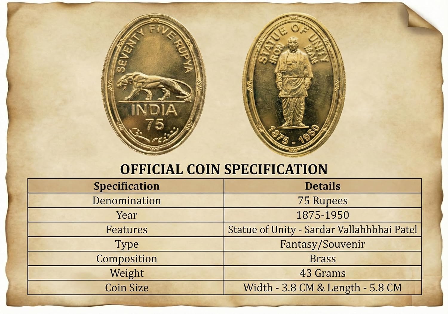 Statue of Unity IRON MAN 75 Rupya Rare 43 Gram Rare Beautiful Token Coin with BOX Stand