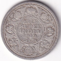 1919 Half Rupee Silver George V King British India Rare Coin