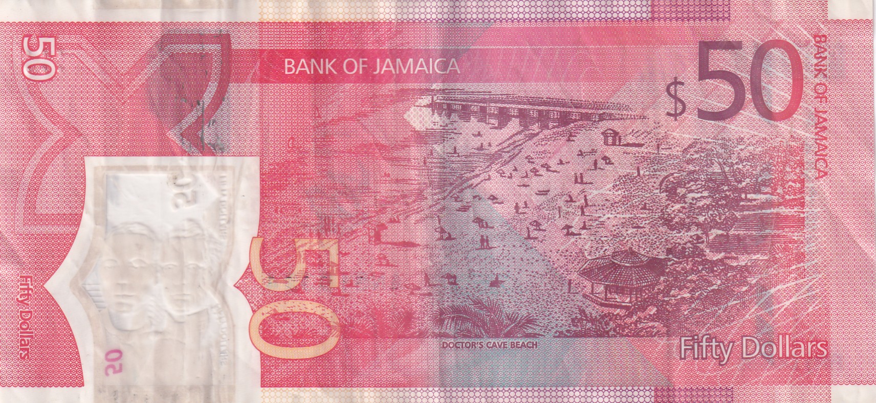 Jamaica 50 Dollars Rare Polymer Bank Note #B-2