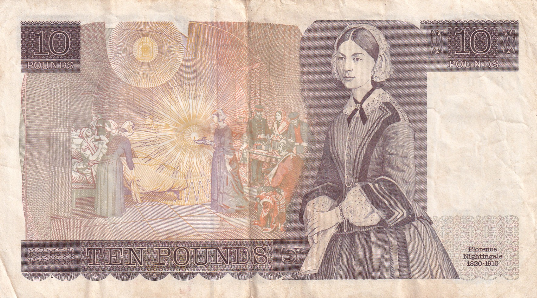 England (United Kingdom) 10 Pound (Elizabeth II Florence Nightingale) Rare Bank Note#B-2