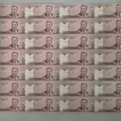 North Korea 5000 WON Rare Specimen 0000000 ( 28 Note ) Uncut Sheet