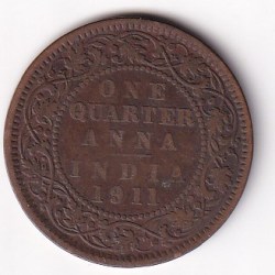 British India One Quarter Anna 1911 George V Rare Date Coin #D-230