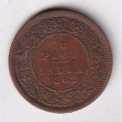 British India 1/2 Pice 1862 Victoria High Grade Coin #D-231