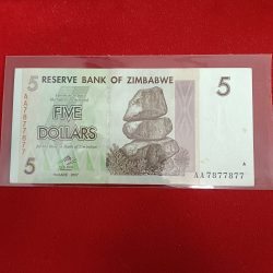 Five Dollars Reserve Bank of Zimbabwe Governor Dr.G.Gono Year 2007 Unc Condition