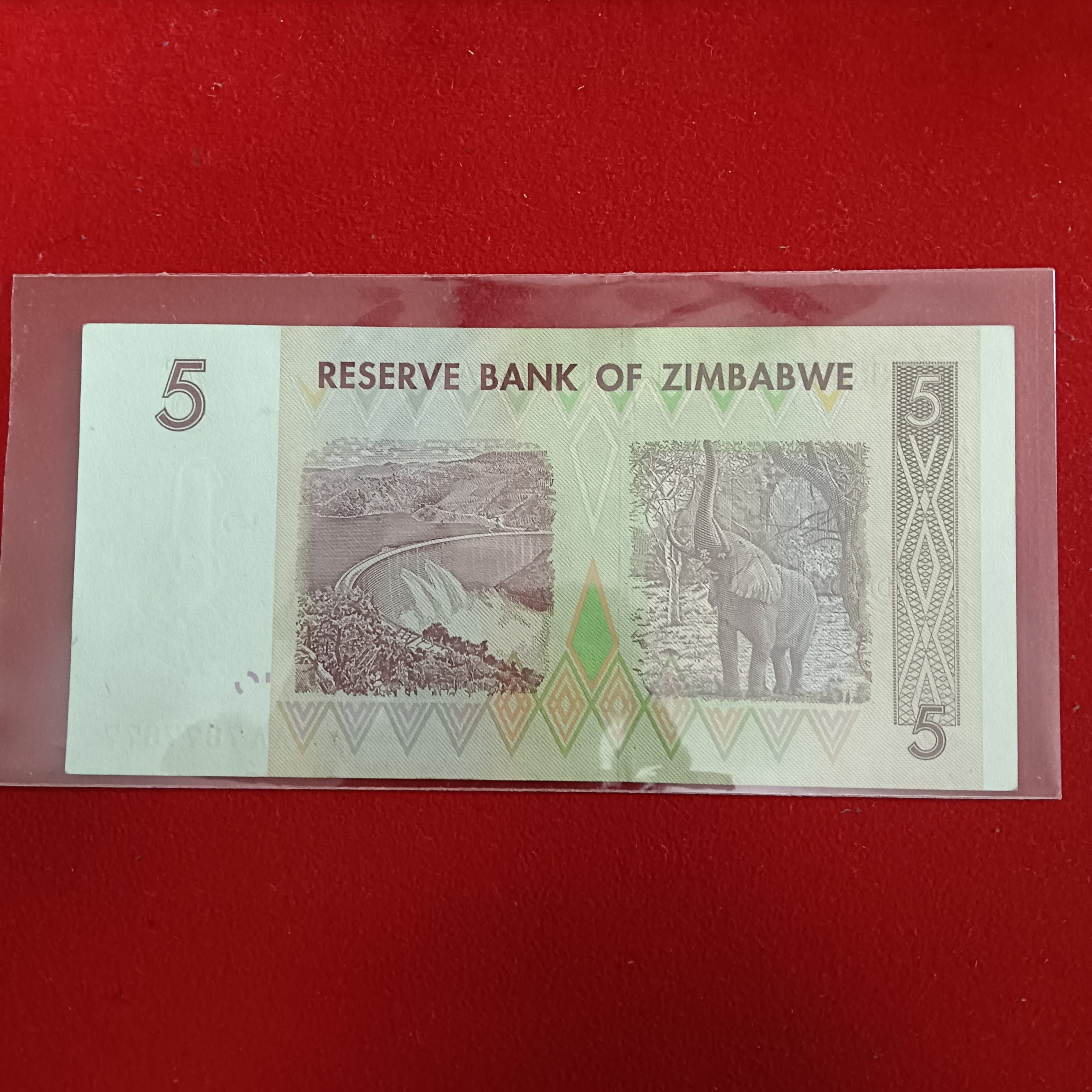 Five Dollars Reserve Bank of Zimbabwe Governor Dr.G.Gono Year 2007 Unc Condition