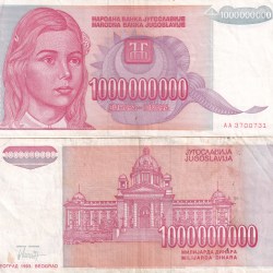 Yugosalavia 1000000000 Dinara Rare Note #(Q)