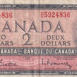 Canada 2 Dollar (1954 Series) Rare Bank Note #B-2