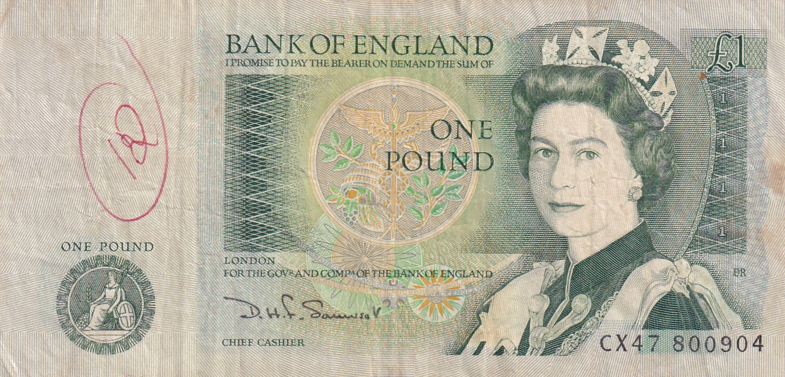 United Kingdom (England) 1 Pound (Elizabeth II Sir Isaac Newton 1642-1727) Rare Note #B-2