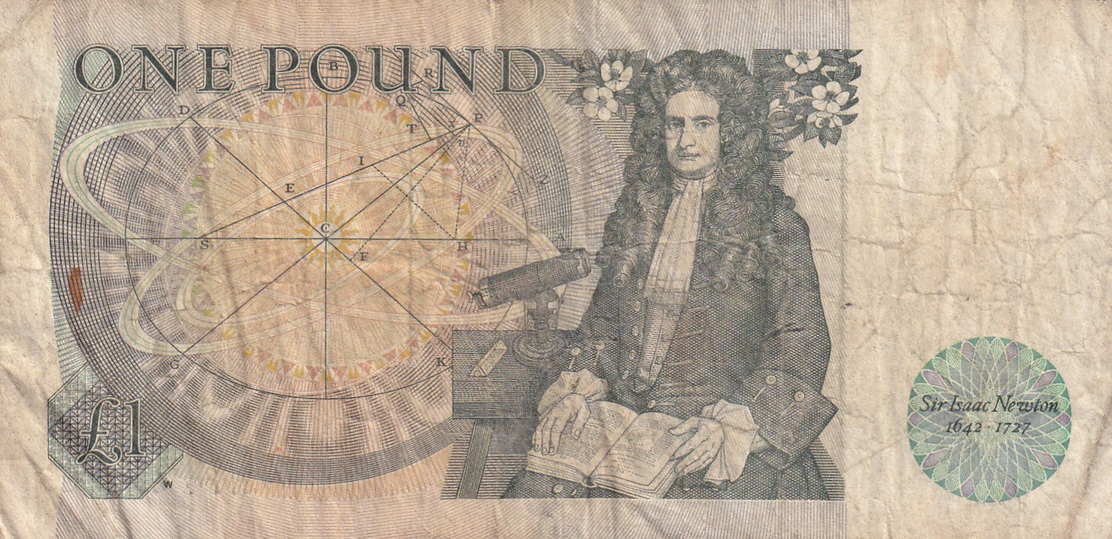 United Kingdom (England) 1 Pound (Elizabeth II Sir Isaac Newton 1642-1727) Rare Note #B-2