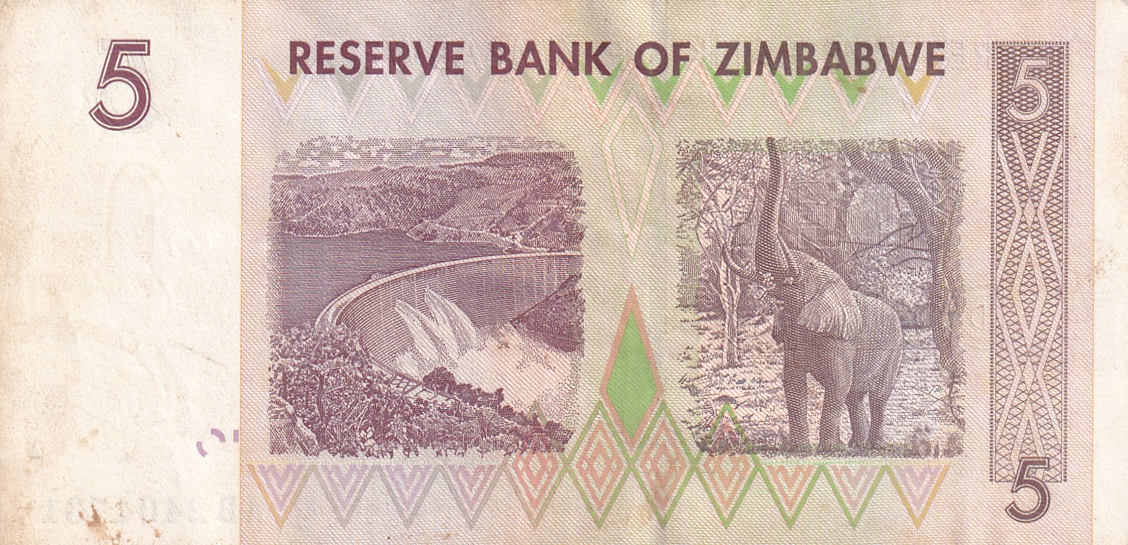 Zimbabwe 5 Dollar Rare Note