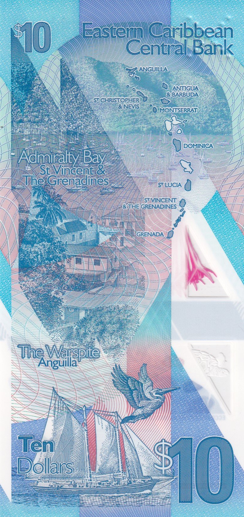 Eastern Caribbean States 10 Dollars Rare Polymer Mote