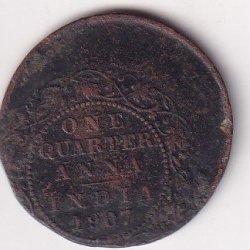 India - British ¼ Anna 1907 - Edward VII Rare ERROR COIN