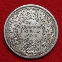 Half Rupee Silver Coin George V 1929 Calcutta Mint