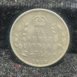 India - British ¼ Rupee 1910 - Edward VII Rare Silver Coin