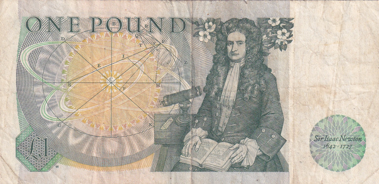 United Kingdom (England) 1 Pound (Elizabeth II Sir Isaac Newton 1642-1727) Rare Note #B-2