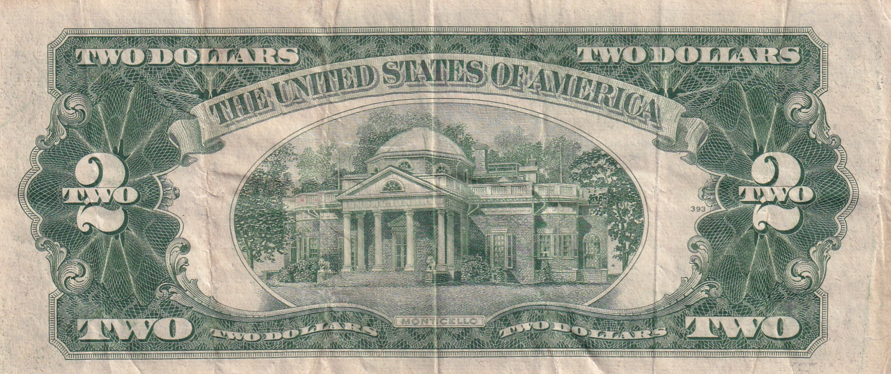 United States 2 Dollar (Red Seal right; no motto) Rare Note #B-2