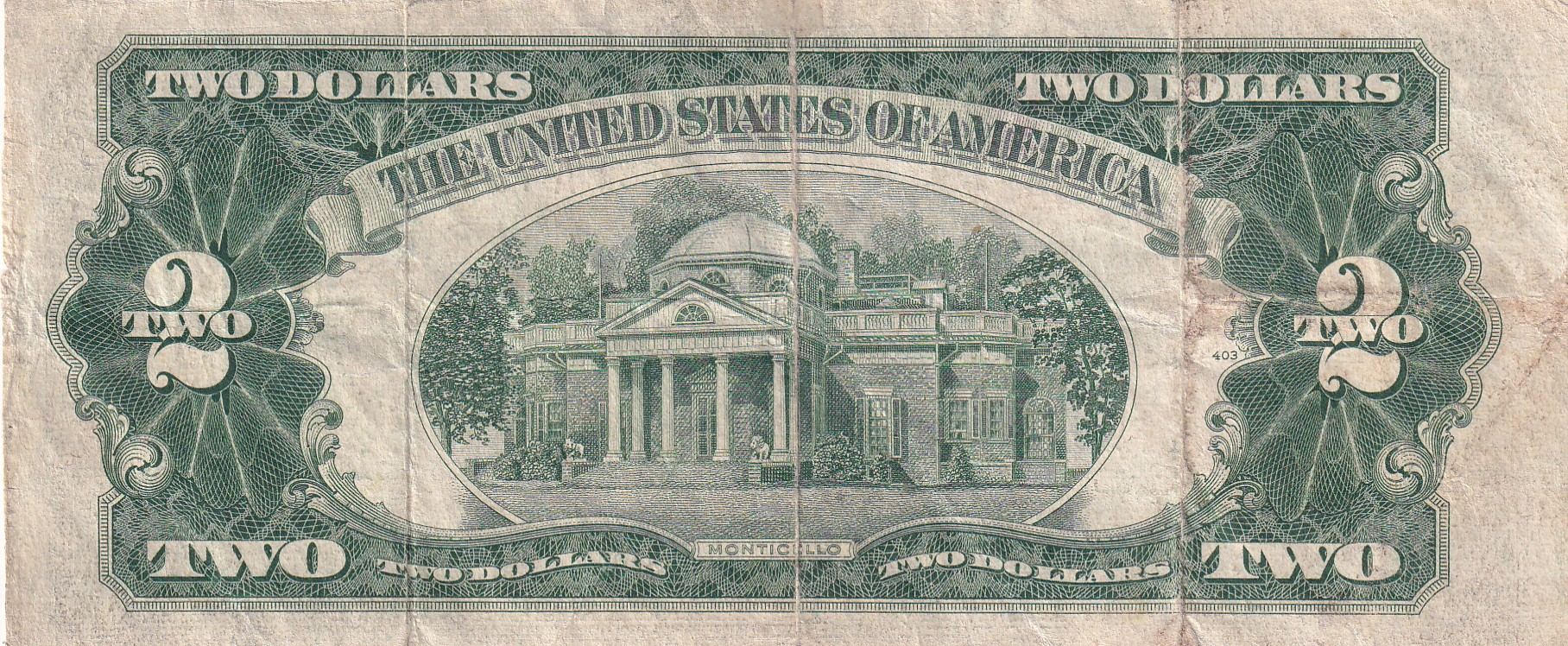 United States 2 Dollar (Red Seal right; no motto) Rare Note #B-2