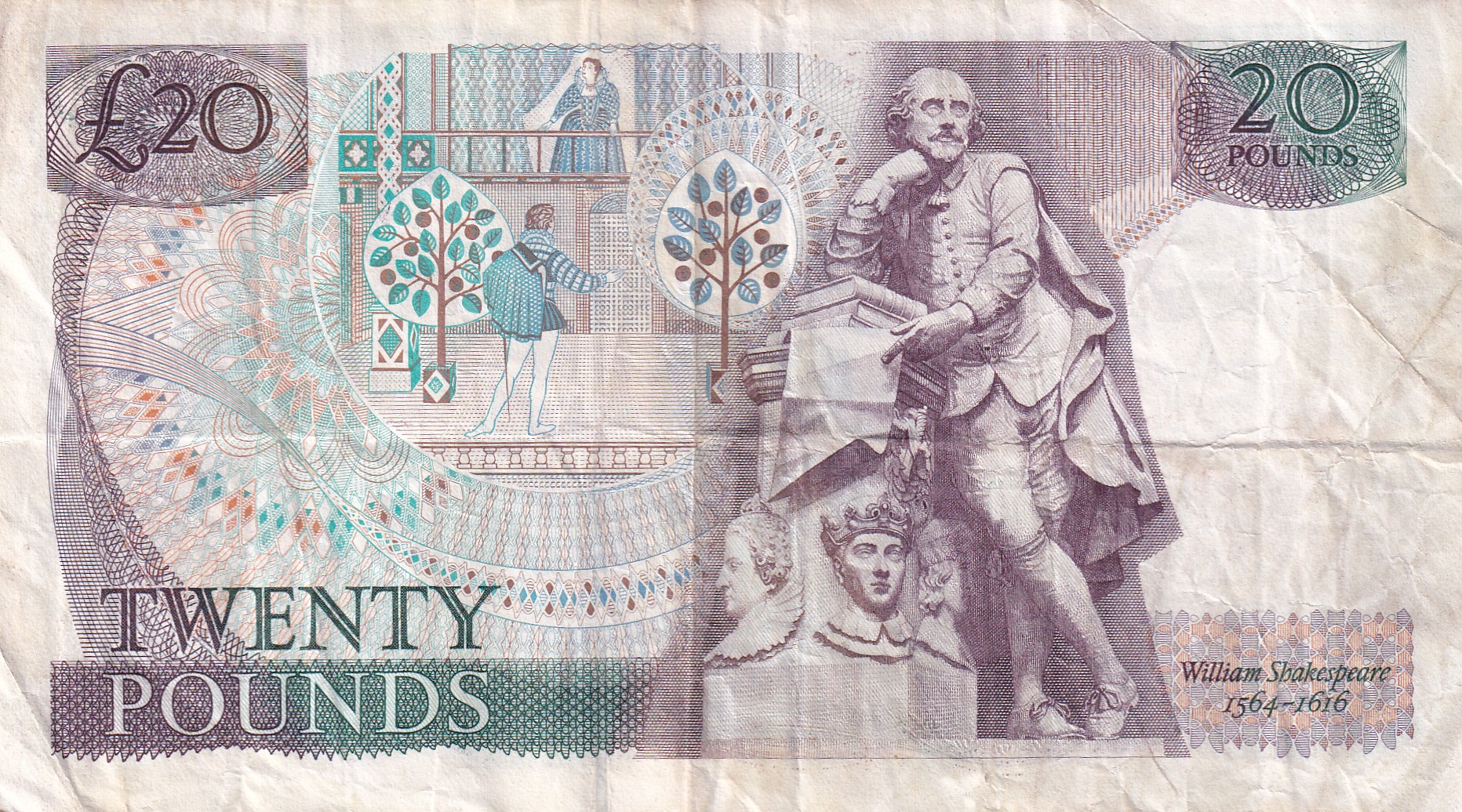 England 20 Pounds Elizabeth II (William Shakespeare 1564-1616) Rare Note #B-2
