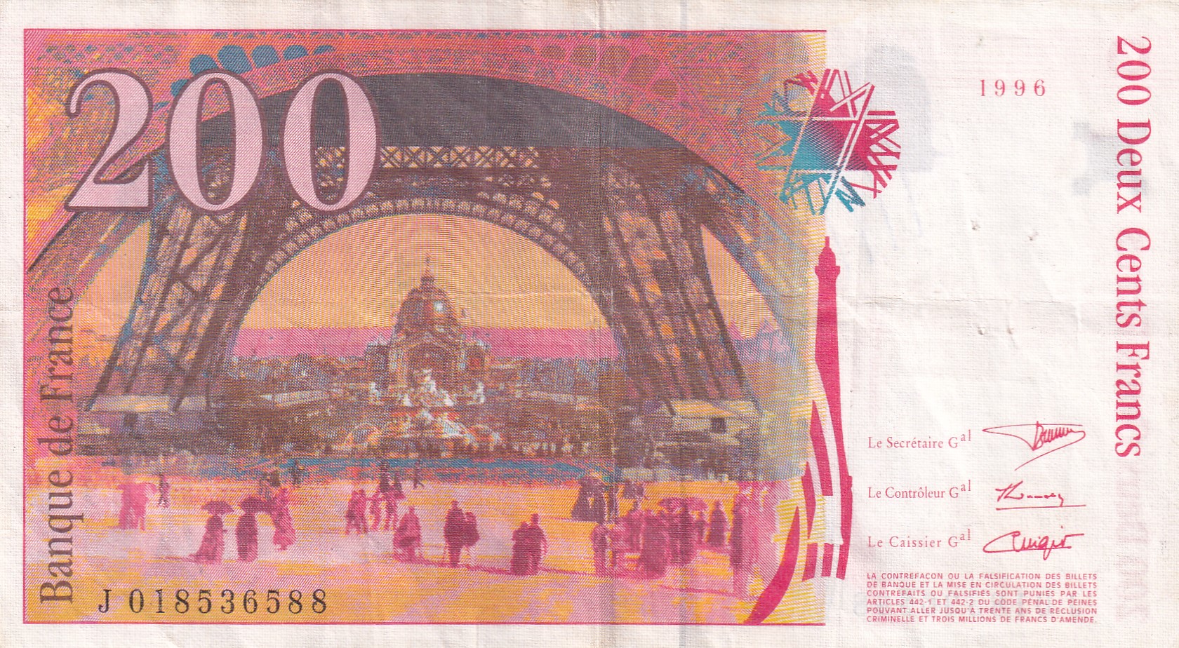 France 200 Francs Gustave Eiffel , Rare World Note #B2
