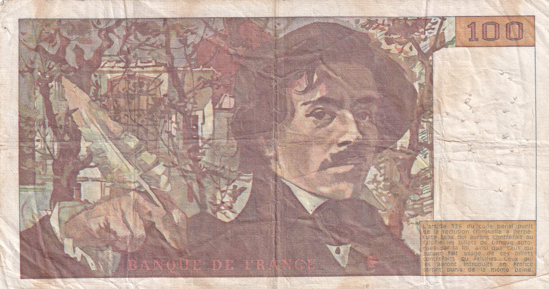 100 French Francs (Eugene Delacroix) Rare World Note#B2