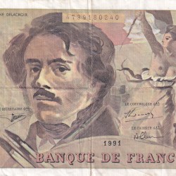 100 French Francs (Eugene Delacroix) Rare World Note#B2