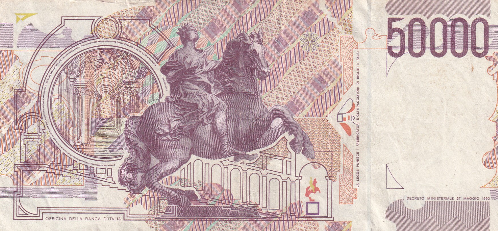 Italy 50 000 Lire Bernini - 2nd type Rare World Note #B2