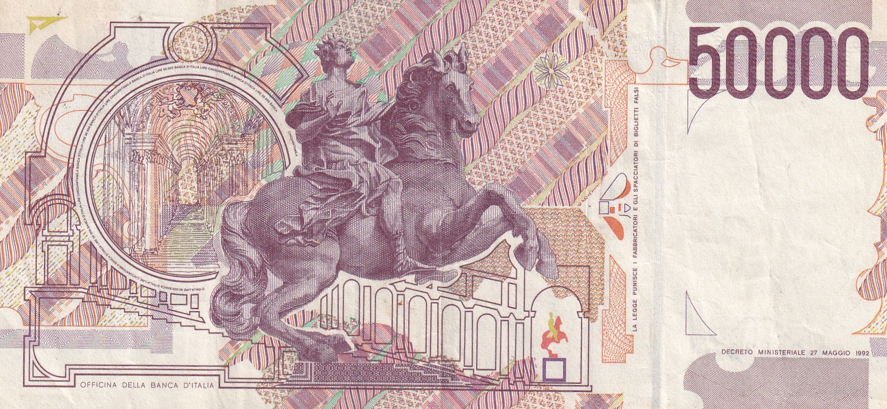 Italy 50 000 Lire Bernini - 2nd type Rare World Note #B2