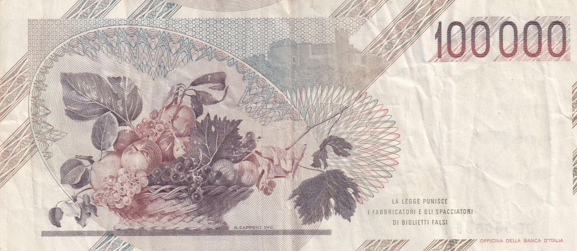Italy 100 000 Lire Caravaggio - 2nd type Rare World Note #B2