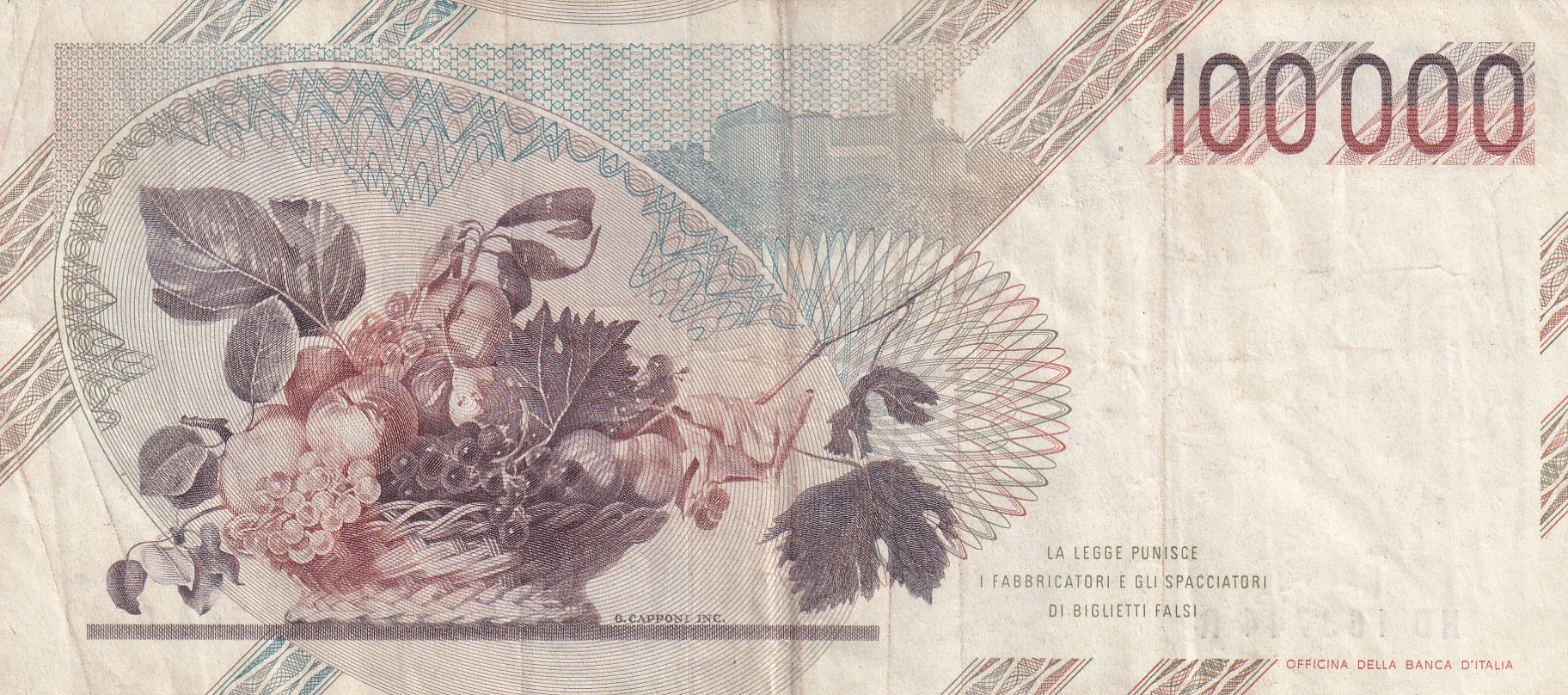 Italy 100 000 Lire Caravaggio - 2nd type Rare World Note #B2