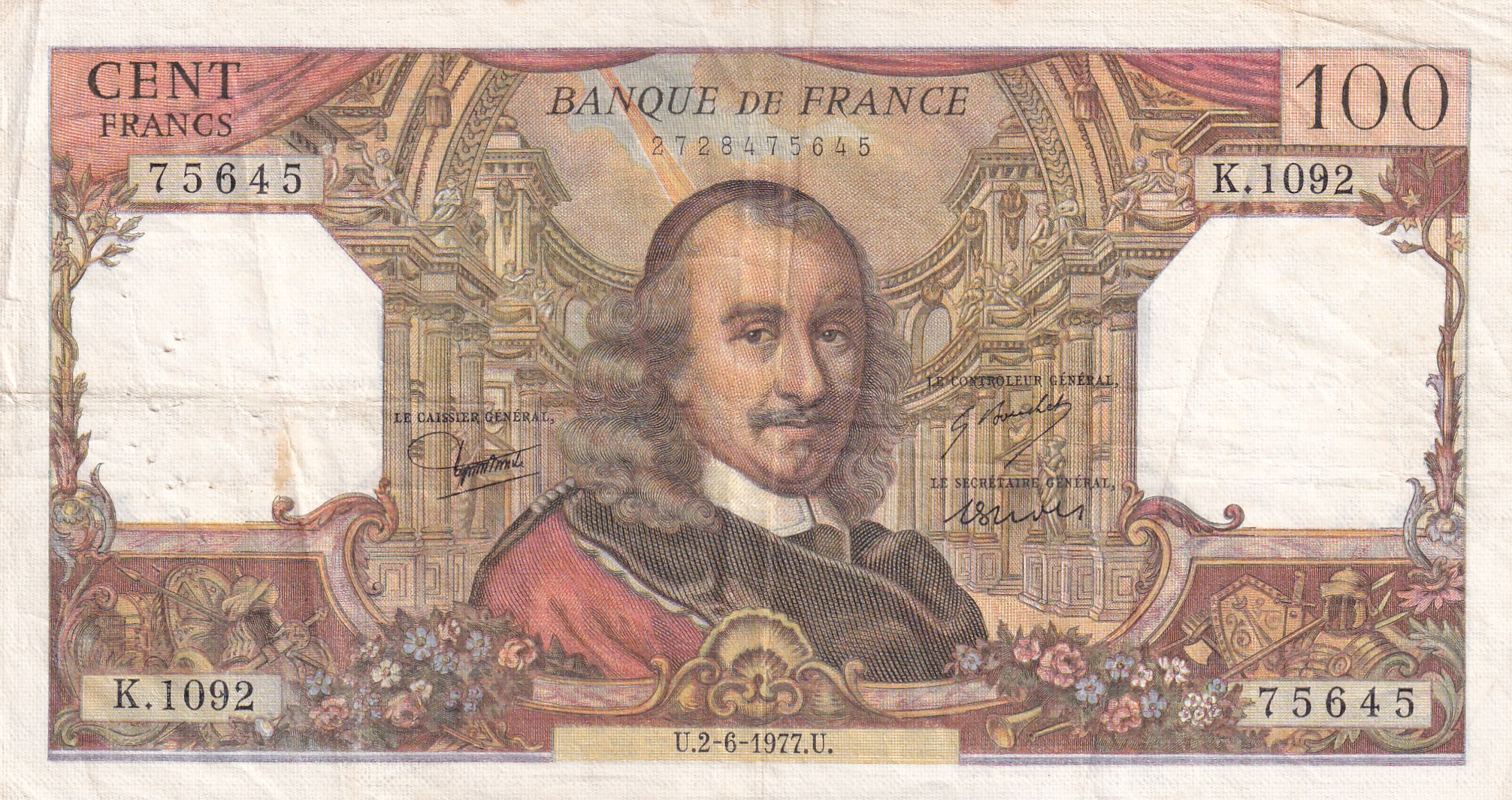 France 100 Francs Corneille Rare World Note #B2
