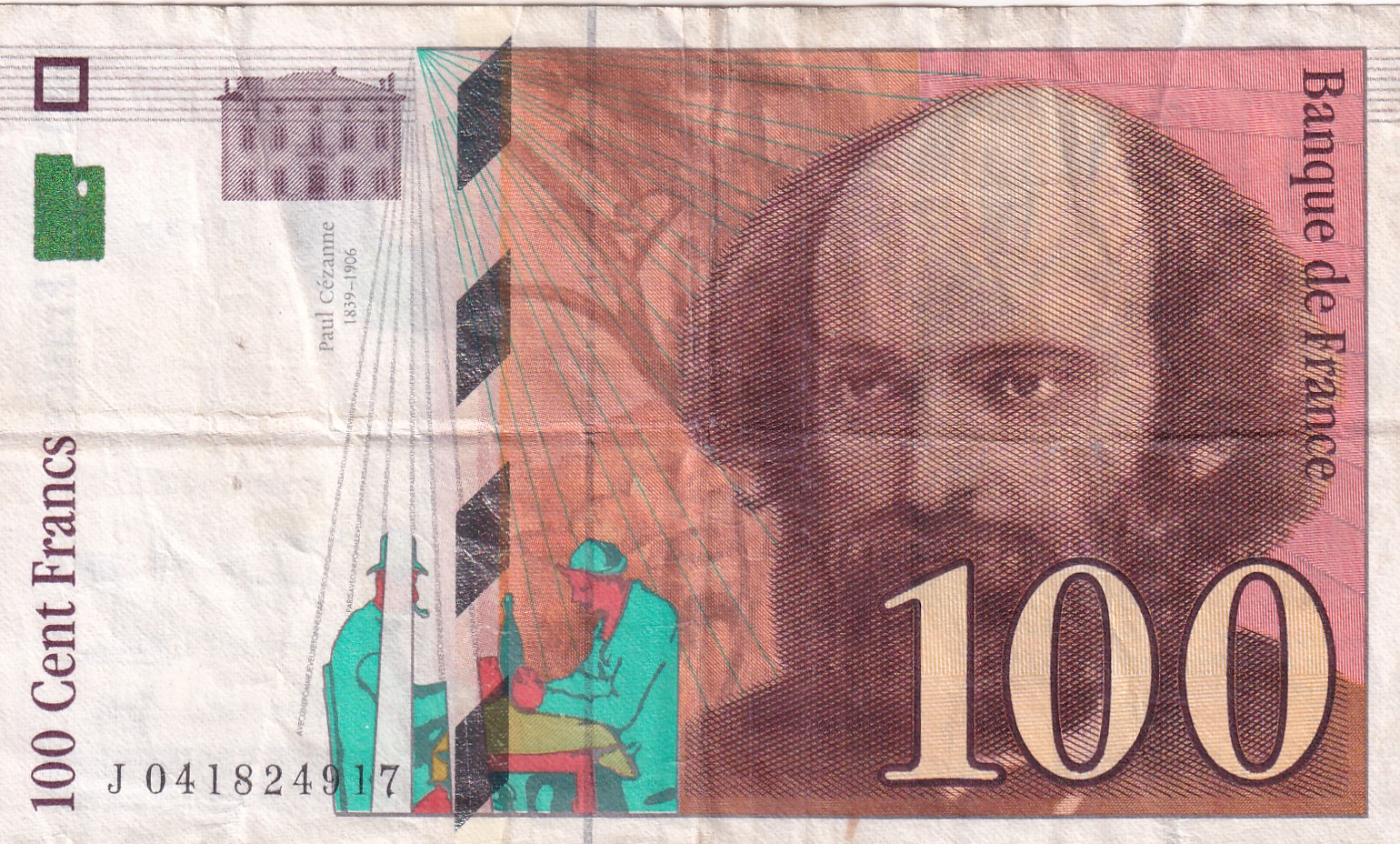 France 100 Francs Paul Cézanne Rare World Note #B2