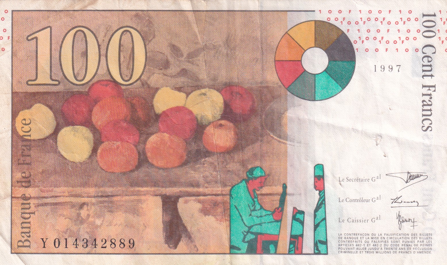 France 100 Francs Paul Cézanne Rare World Note #B2