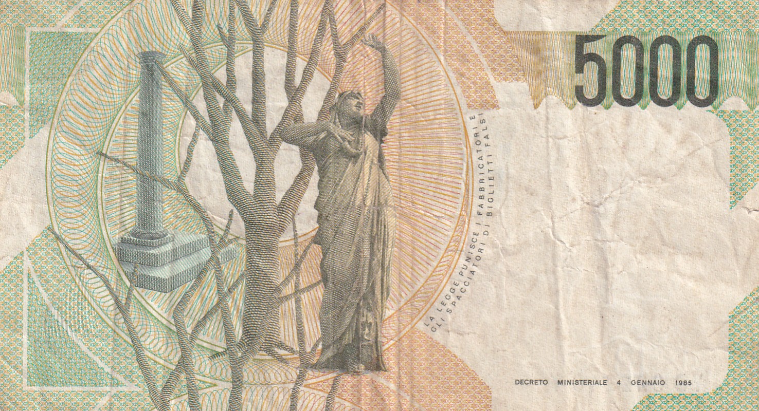 Italy 5000 Lire (Bellini) Rare World Note#B2