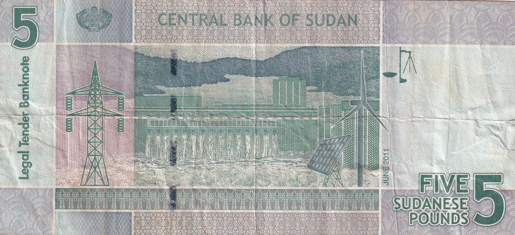 Sudan 5 Sudanese Pound Rare World Note#B2
