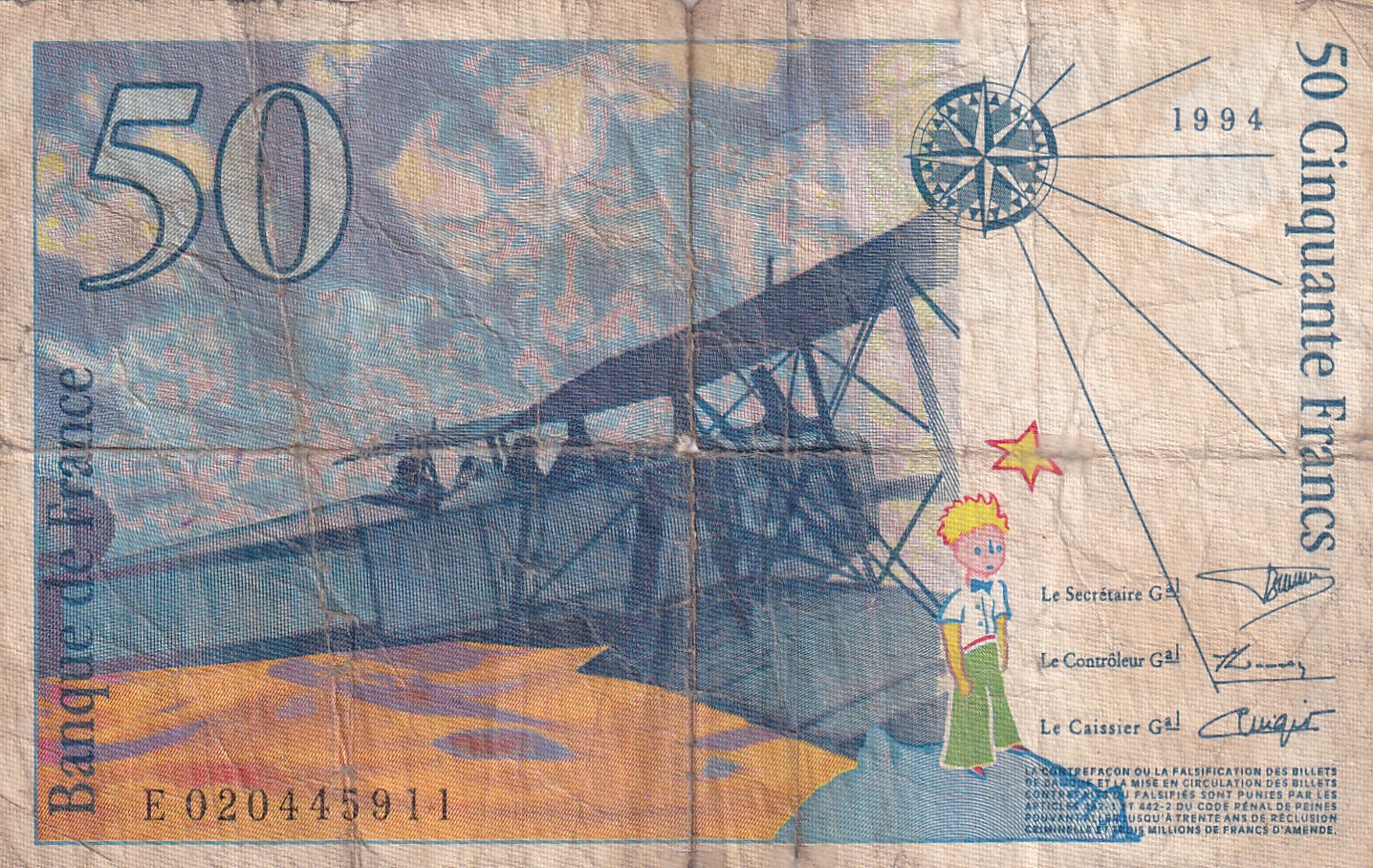 France 50 Francs (Saint-Exupéry) Rare World Note#B2