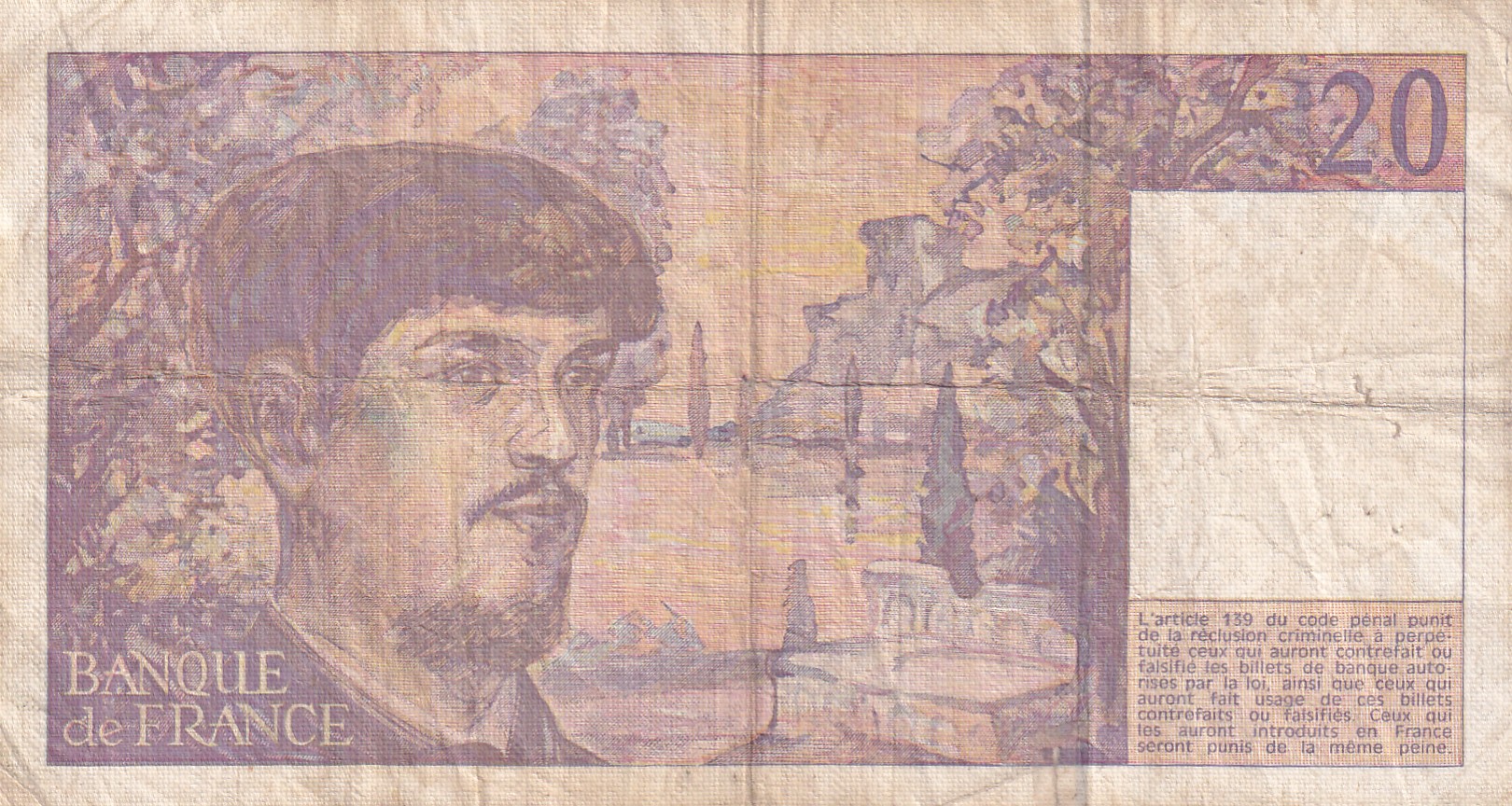 France 20 Francs (Debussy 1980) Rare World Note#B2