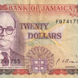 Jamaica 20 Dollars (Jamaica act) Rare World Note#B2