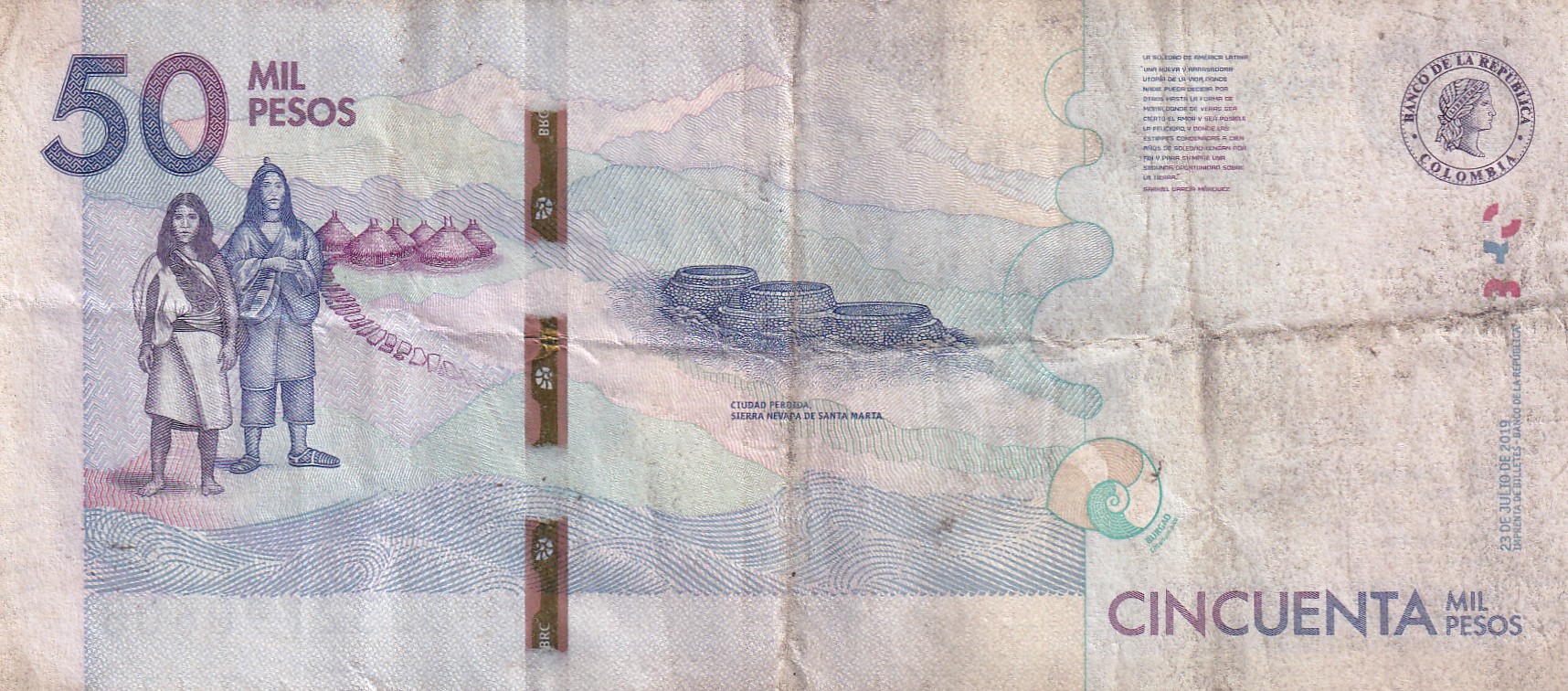 Colombia 50 000 Pesos Rare World Note#B2
