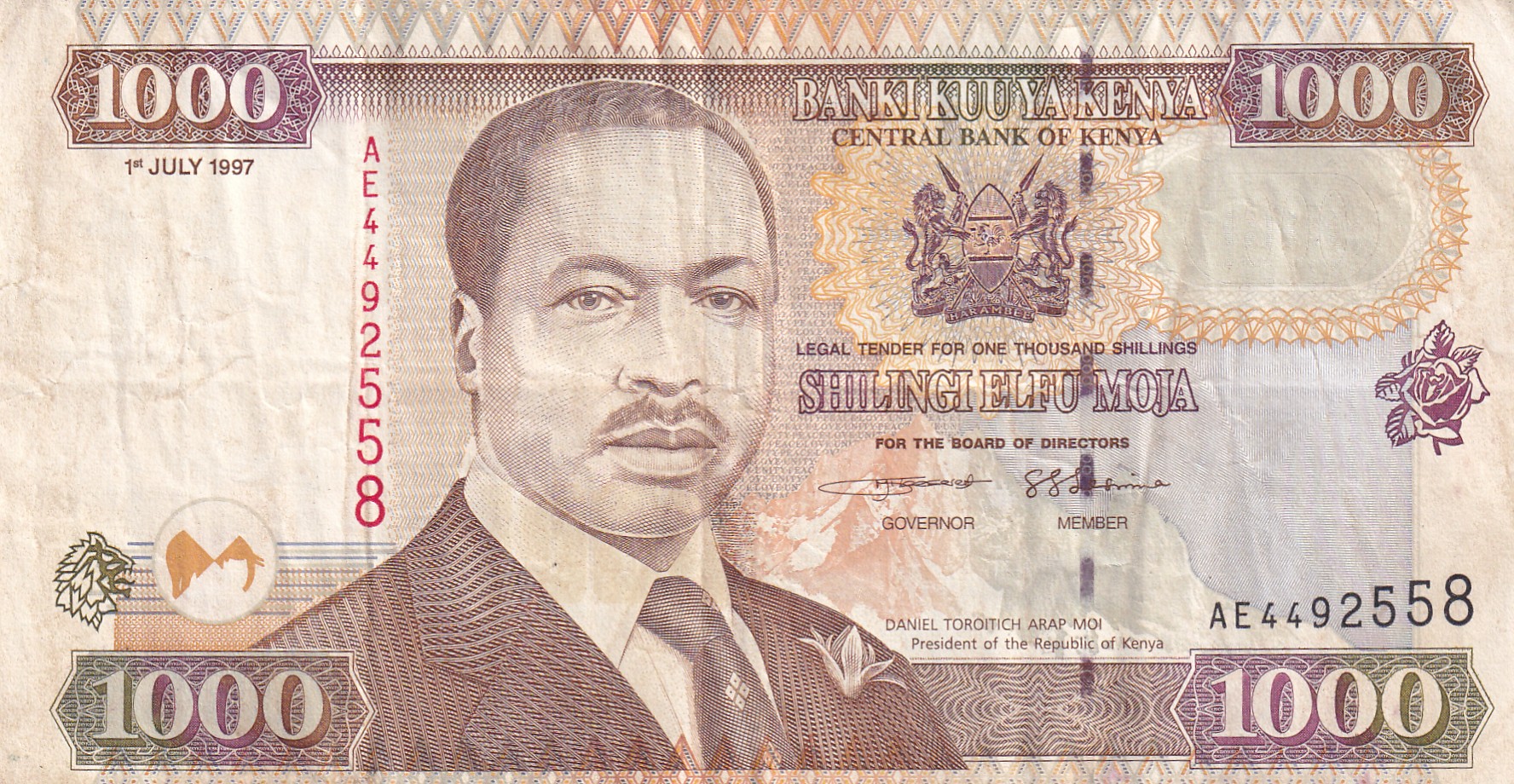 Kenya 1000 Shillings (Segmented foil) Rare World Note#B2