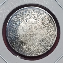 Half Rupee Silver Coin Victoria Queen 1862