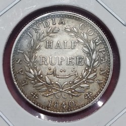 Half Rupee Silver Coin Victoria Queen 1840 Continuous Legend