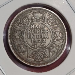 Rare Half Rupee George V 1922 Bombay Mint